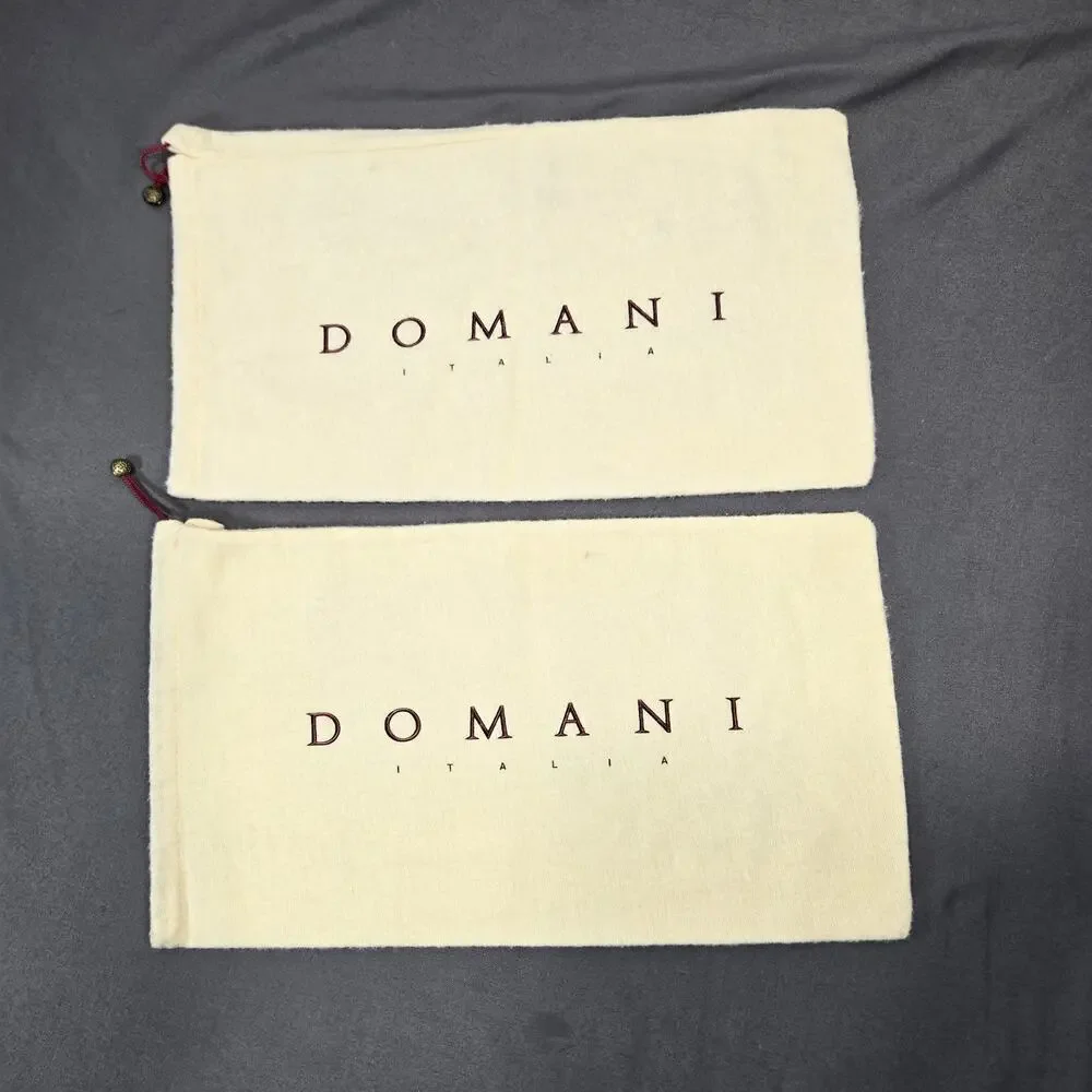 Domani Italia Shoe Dust Bags Set Of 2 Cream Cotton Red Drawstring Beaded 13x8